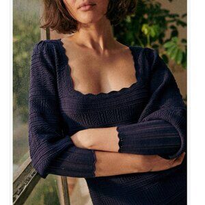 BEST Sezane Hallie Mini Dress S/M Navy Blue Knit French Elegant Causal